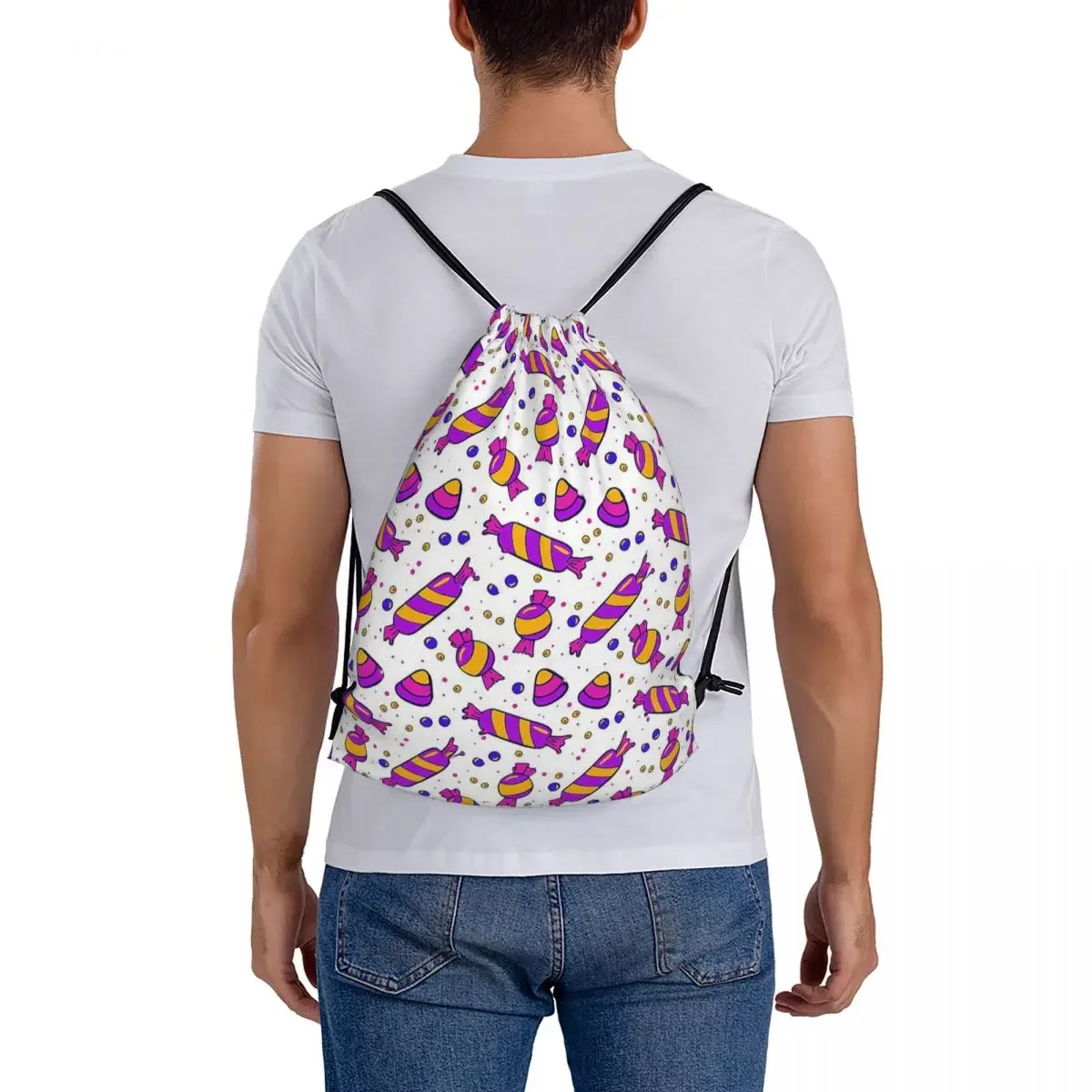 Mochilas con patrón de dulces de Halloween, bolsas con cordón portátiles informales, paquete de cordón, bolsillo, bolsa deportiva, bolsa de libros para viajes, escuela