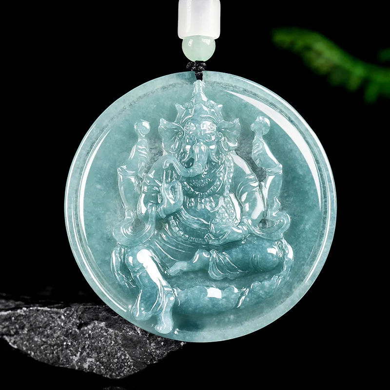 

Top Quality Natural A-grade Jade Exquisite Blue Water Elephant God Ice Jadeite Pendant Men Women Couple Necklace Amulet Gift