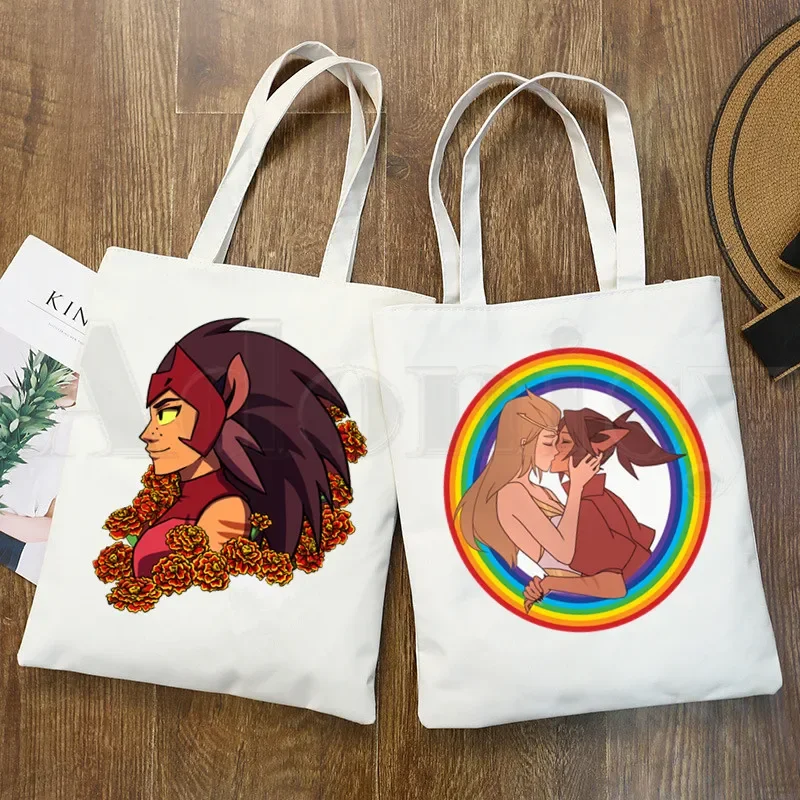 Adora Catra Love She Ra And Catra Cartoon Artwork Handbags Shoulder Bags Casual Shopping Girls Handbag Women Elegant Canvas Bag