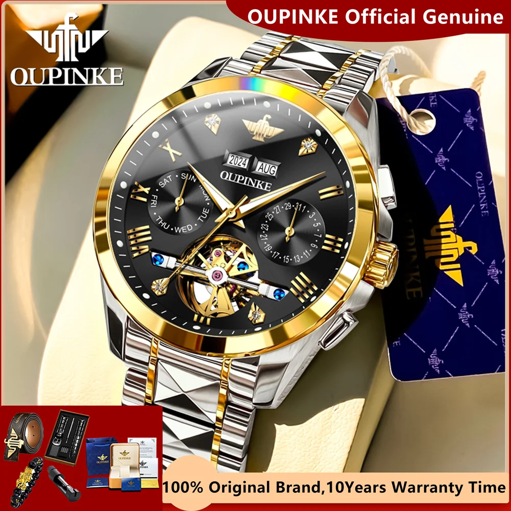 OUPINKE Automatic Mechanical Watch for Men Luxury Top Brand Tourbillon Design Sapphire Mirror Men\'s Wristwatches  Reloj Hombre