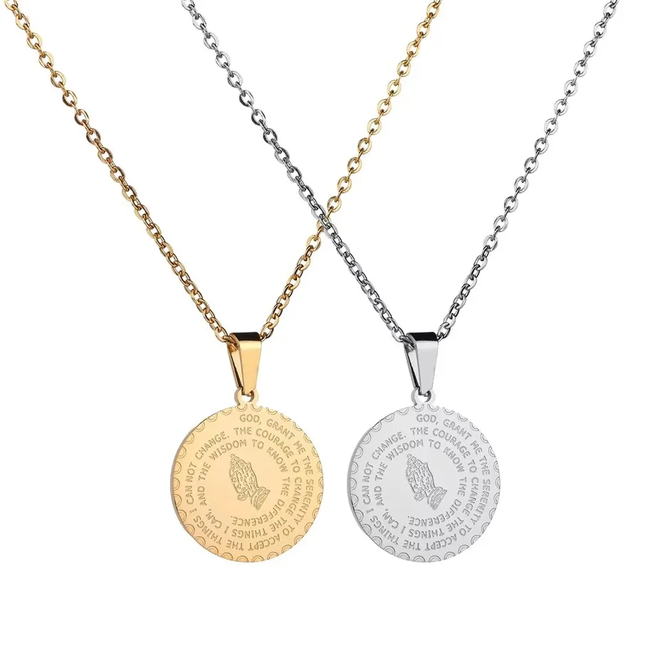 Religious Bible Praying Hands Pendant Female Silver Gold Color Stainless Steel Christian Necklace for Women Men Jewelry Gift