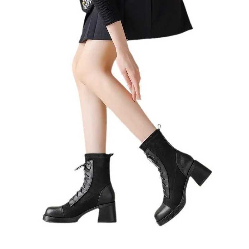 Winter & Autumn Thick-Soled Women & Girls Snow Boots Female Chunky Heel Soft Leather Shoes Size 35-40