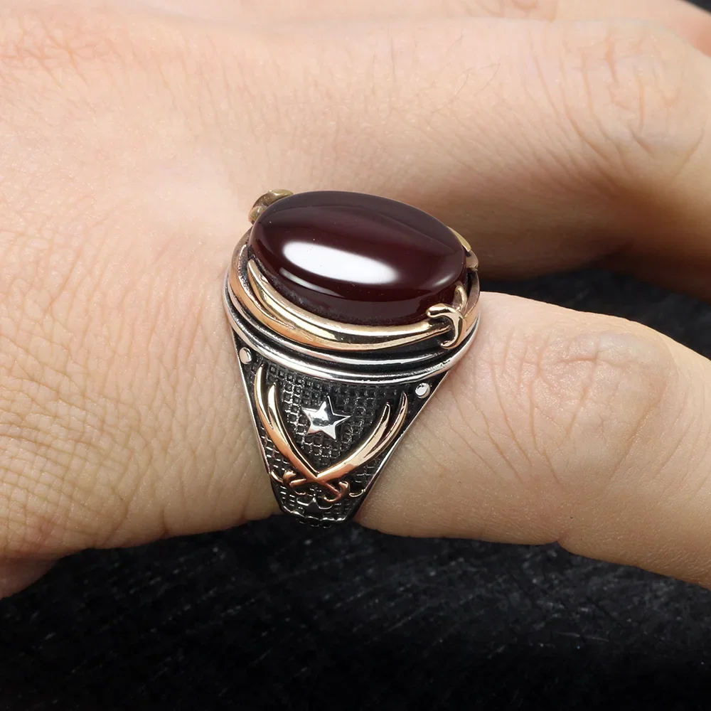 Oryginalne pierścionki ze srebra próby 925 Cool Vintage Pierścionki Natural Onyx Tiger Eye Duże tureckie pierścionki dla mężczyzn z kamieniami Biżuteria turecka — zdjęcie 6