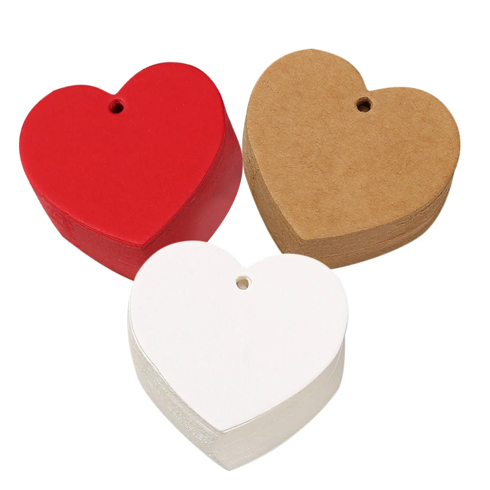 

300pcs Shaped Tags Blank Love Cards Valentine Gift Packing Small Heart Tags Paper Craft Red Brown White DIY Decorations