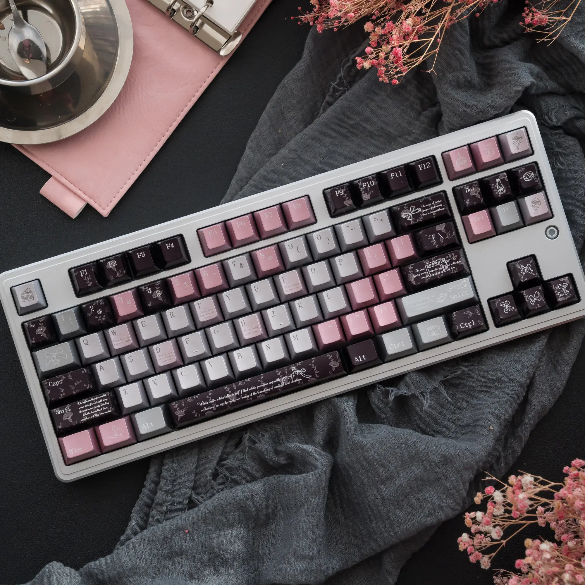

Новые металлические клавишные колпачки с эффектом металлик, профиль Cherry, сублимационная печать, PBT, черно-серебристые, с металлическим эффектом, для механических клавиатур MX.