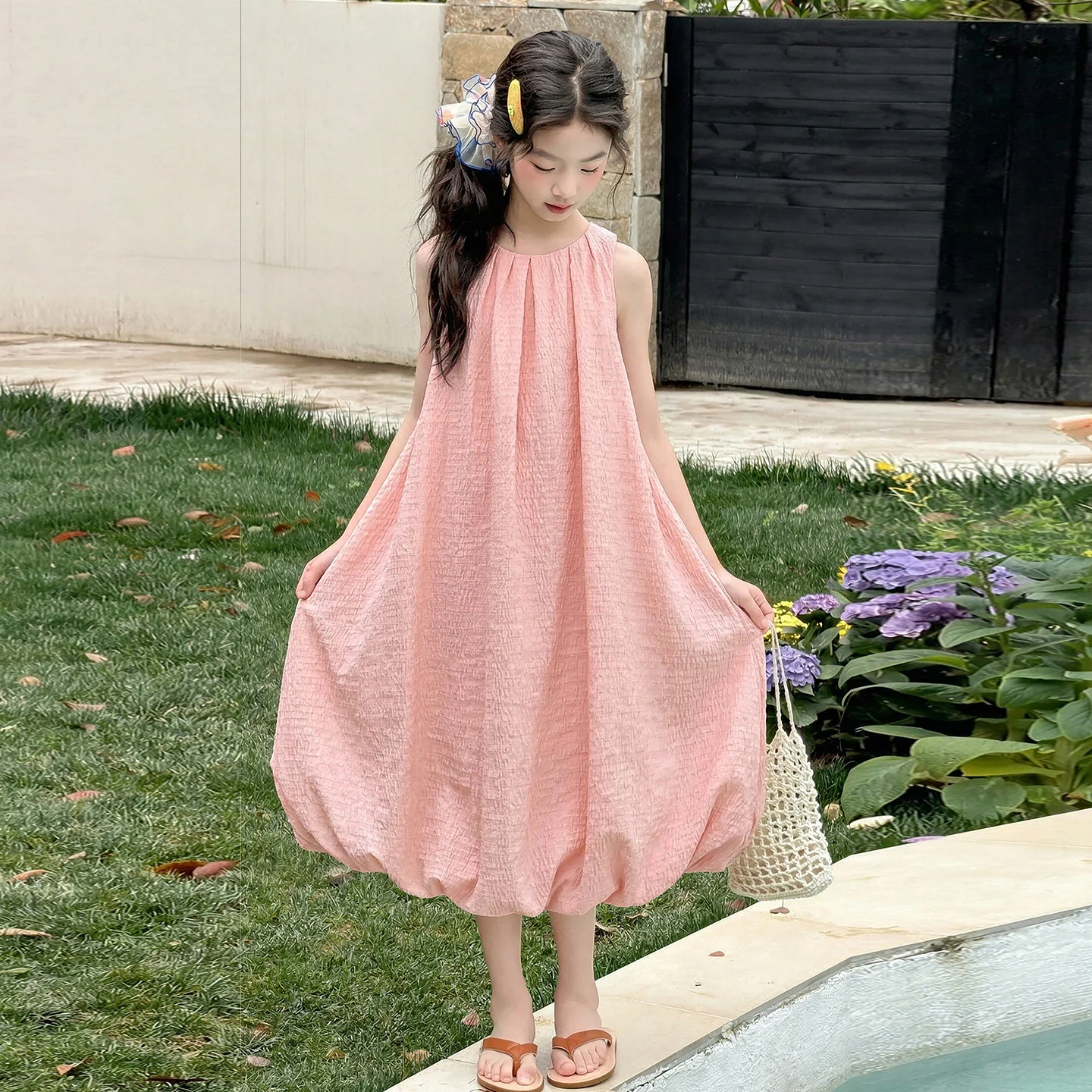 Girls Dresses For Girls Pink Bubble Hem Balloon Sleeveless Casual Summer Sundress Princess Dress Kids Clothes 6 7 8 9 10 11 12 1