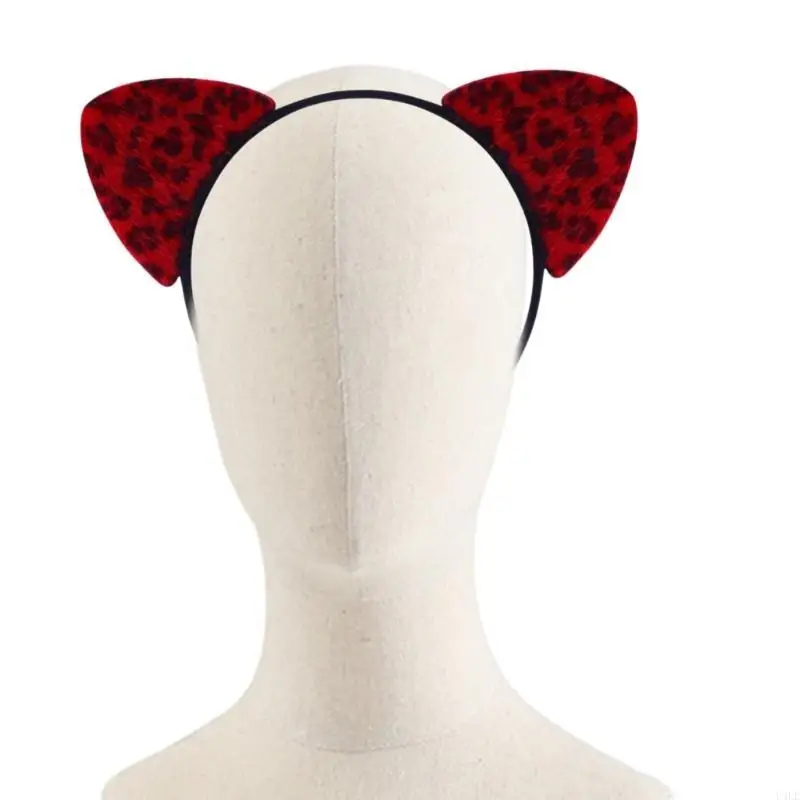 U4LE Aro para con orejas gato y estampado leopardo punteado para mujer, diadema para disfraz Cosplay, accesorio