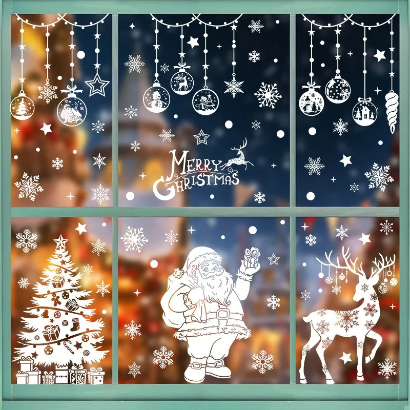 عيد الميلاد ديكور نافذة ندفة الثلج شجرة الغزلان ملصقات الجدار ملصق زجاج نافذة ملصقات #2