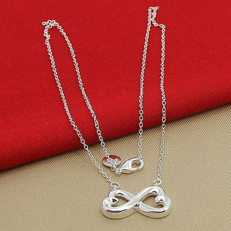 

925 Sterling Silver Double Heart Pendant Necklace 18 inch Chain For Woman Engagement Wedding Fashion Charm Jewelry
