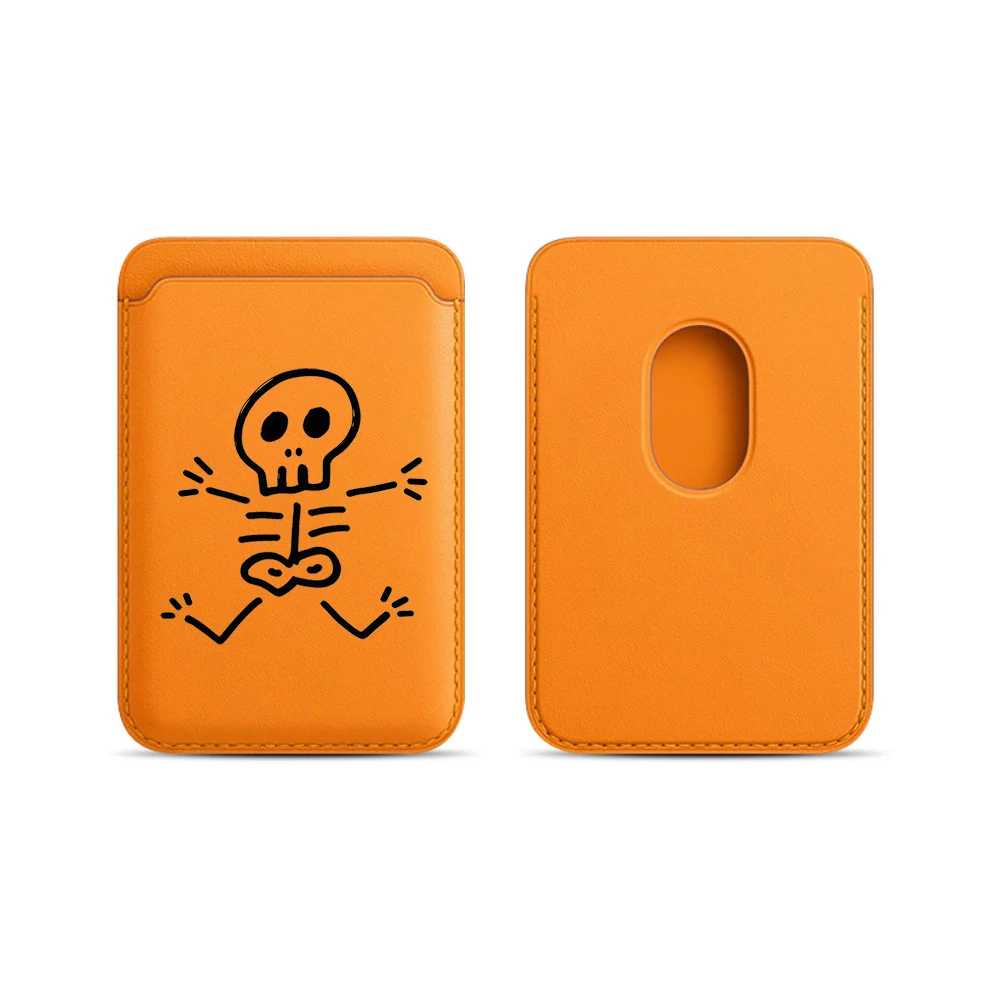 Künstlerische Totenkopf-Leder-Kartenhülle für Magnetische Hüllen, Geeignet für alle iPhones, für Magsafe-Karten-Handytasche – Detail 10