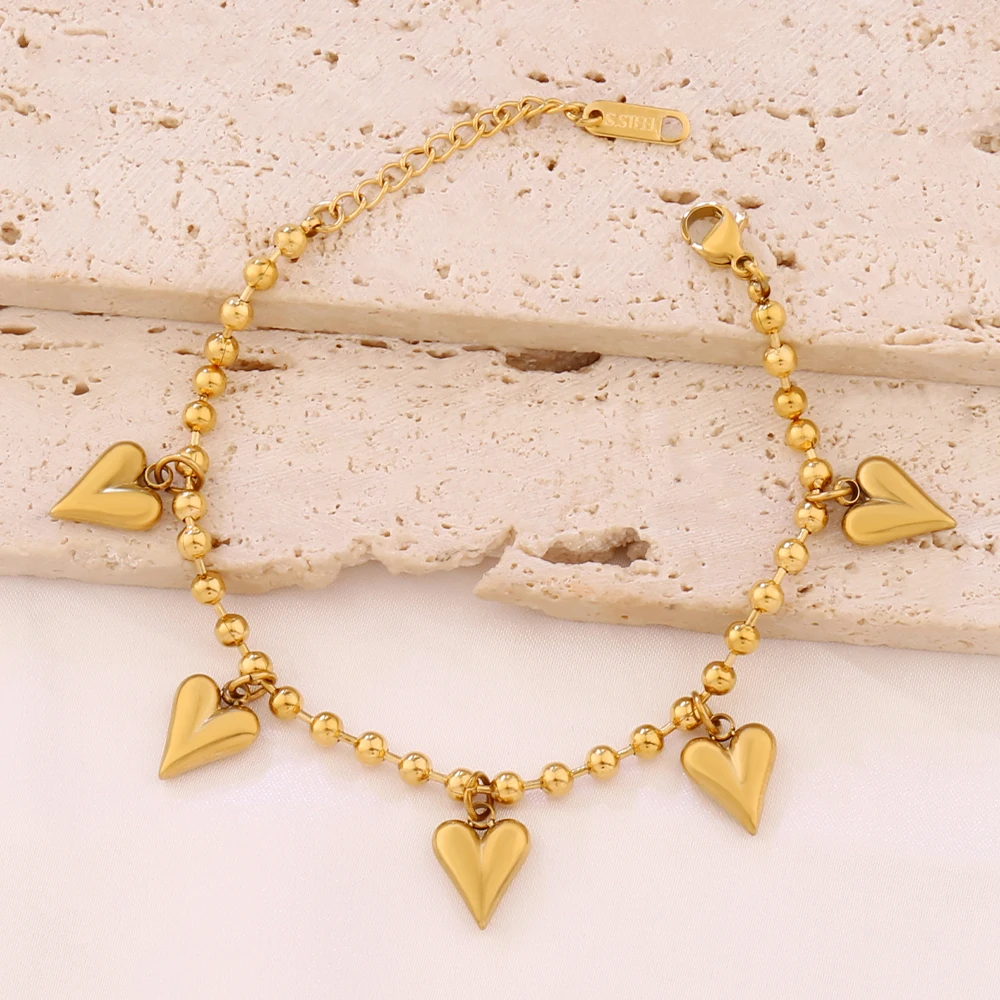 316L Stainless Steel Heart Pendant Bracelet For Women Fashion Gold Color Beads Chain Bracelets Jewelry