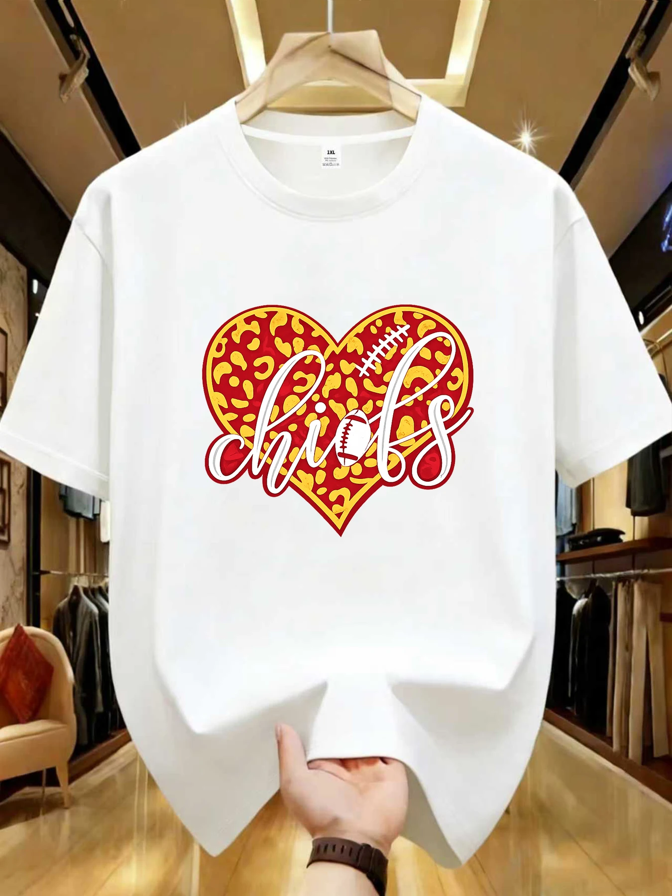 

【WDS0122】Creative heart-shaped printed plus size women's round neck T-shirt summer casual short sleeved street fashion versatile