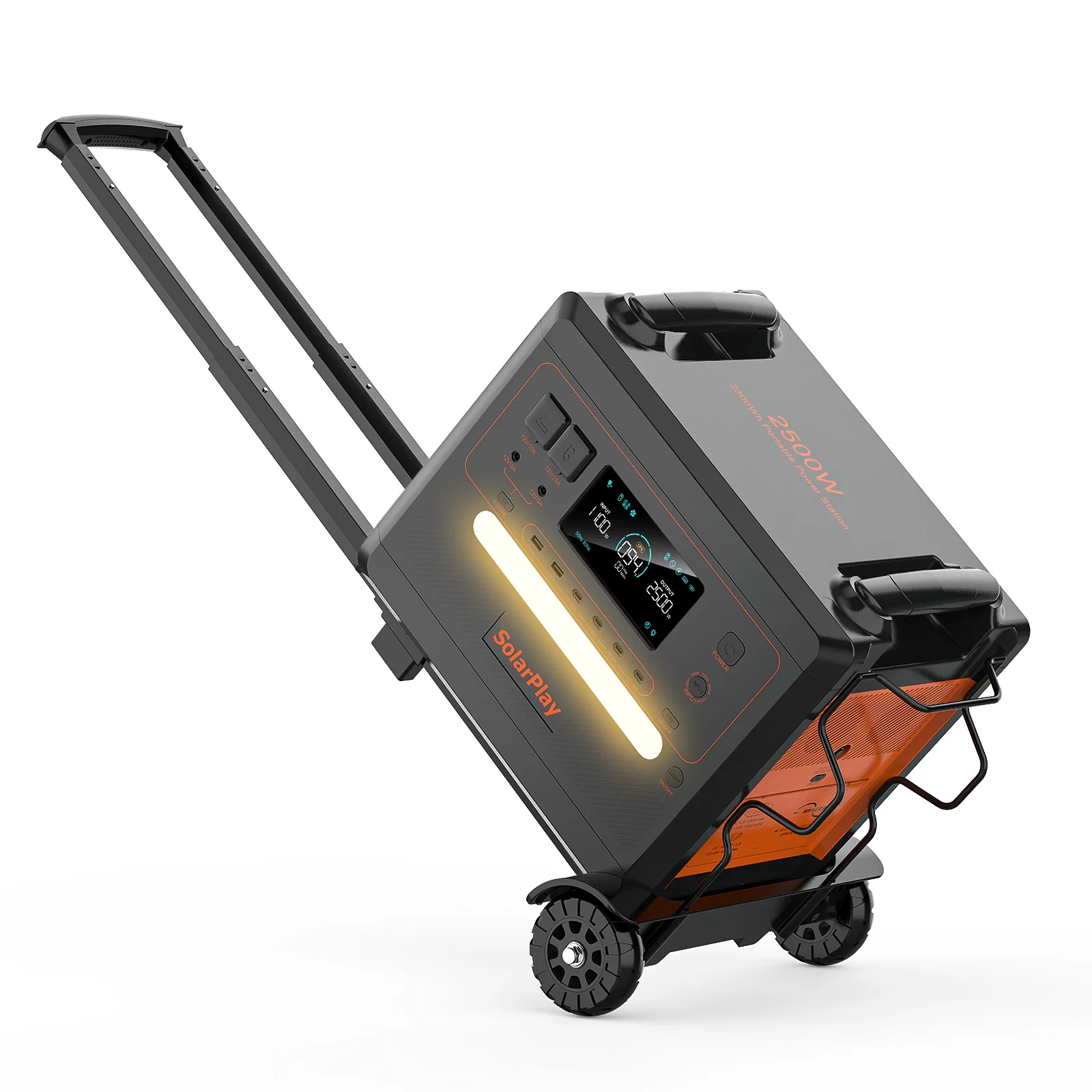 Solar Play Q2402M Draagbare Power Station 2304Wh 2500W (Piekvermogen 5000W) Ultra-capaciteit zonnegenerator met 200W opvouwbaar zonnepaneel voor thuis, buiten, kamperen en mobiele stroomvoorziening.