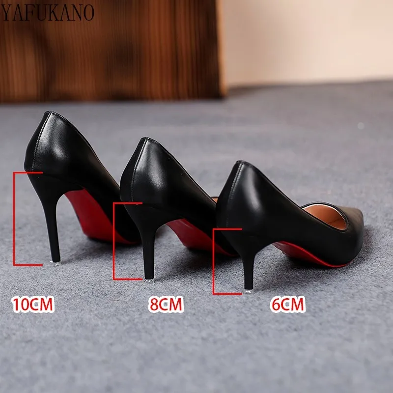 6cm/8cm/10cm tacchi a spillo tacchi alti in pelle verniciata nera scarpe da lavoro da ufficio in pelle opaca Sexy suola rossa décolleté da donna