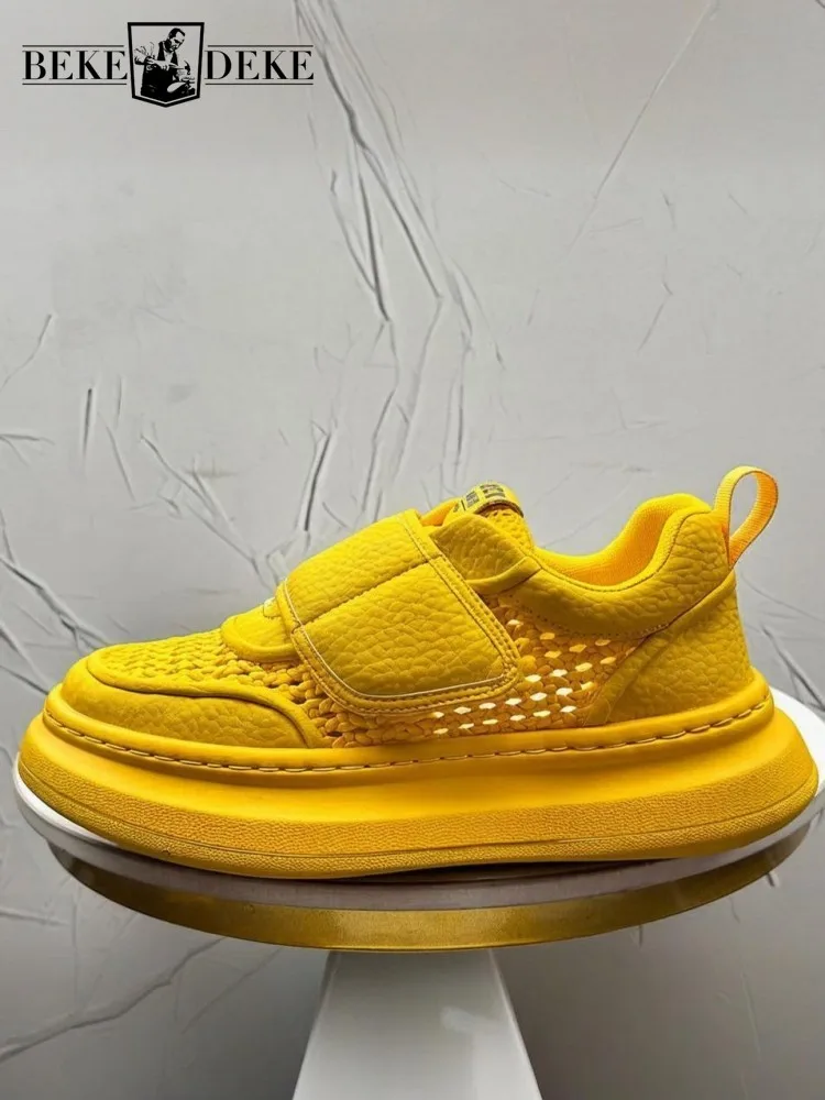 Zapatos Casuales de Verano para Hombre, Transpirables, con Diseño Calado, Cierre de Velcro, Plataforma, Hechos a Mano, Cómodos para Caminar