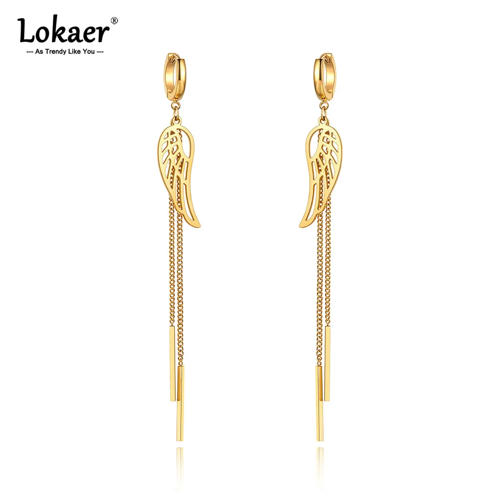 Lokaer Bohemia długi łańcuszek kolczyki koła z frędzlami modne kolczyki ze skrzydłami ze stali nierdzewnej dla kobiet dziewczynki boucle oreille femme E21057