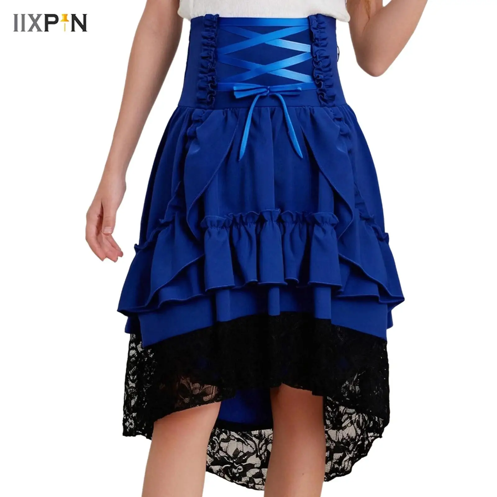 

Girls Medieval Renaissance Costume Vintage Victorian Layered Lace Ruffle Skirt Frilly Steampunk Gothic Skirt Halloween Costume