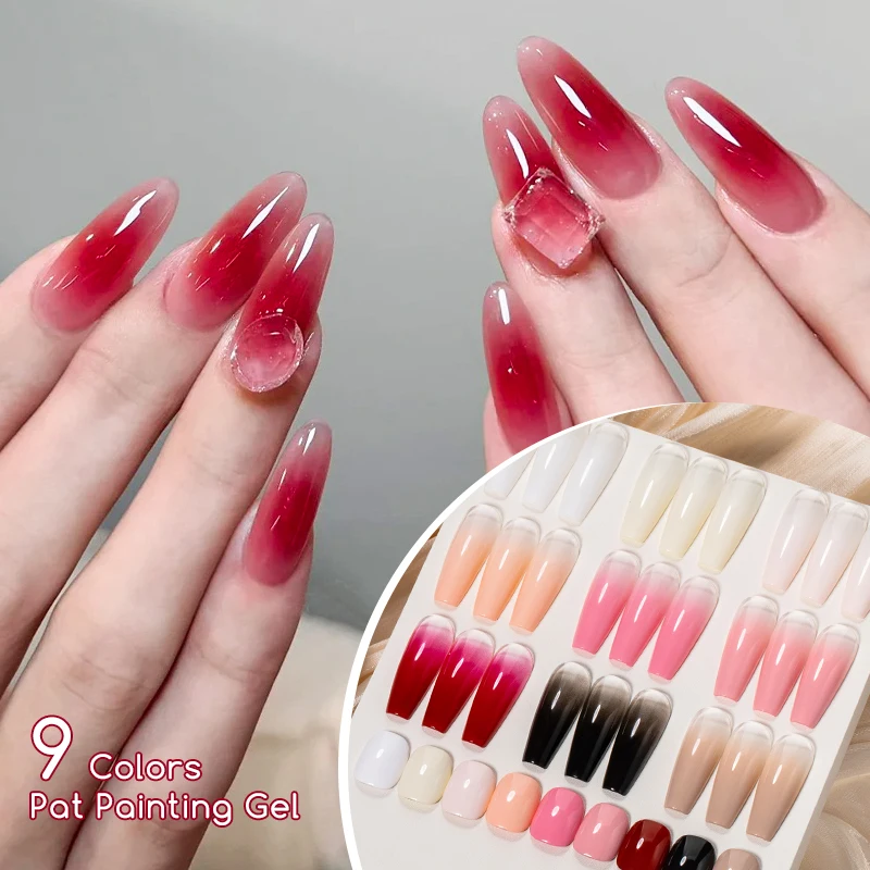 

9 Colors Pat Painting Nail Gel Polish High Gloss Shiny Long Lasting Soak Off Nail Supplies Varnish for Home Salon UV/LED Needed