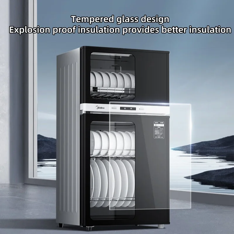 آلة تعقيم محمولة مدمجة 220 فولت لأدوات المطبخ بسعة 77 لتر، تجفيف وتطهير ساخن، غرفة مزدوجة 3 طوابق