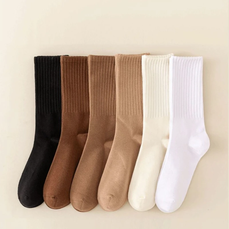 1 pair Socks for Women Middle Solid Color Tube Ankle Short Breathable Spring Autumn Fashion Female Soft Long Loose Sock