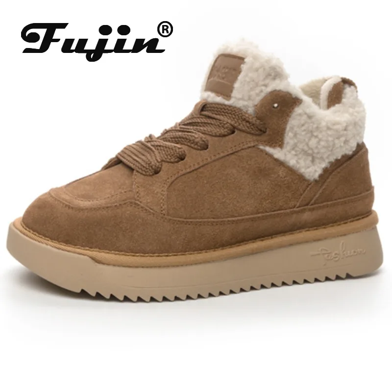 Fujin 5cm scarpe da donna in pelle scamosciata stivali primaverili da donna stivali da combattimento invernali in pelliccia calda autunno stivaletti