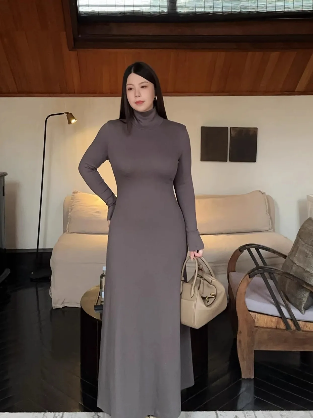 

Длинное платье-свек для похудения, осень-зима, длинное платье с высоким воротником, большие размеры, сексуальная юбка трапециевидной формы для женщин, новинка 2025, Sle