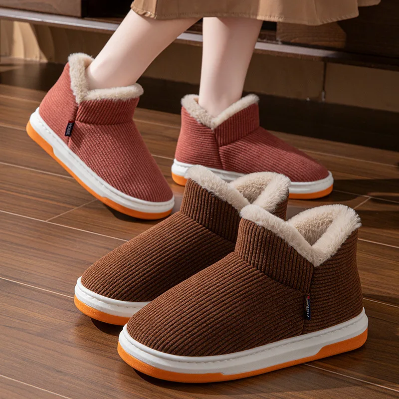 New Cotton Shoes for Men and Women To Wear Outside in Winter, with Heels and Fleece Added for Indoor Warmth and Thick Soles
