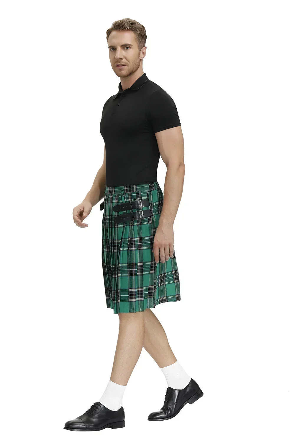 Men's Plaid Pleated Skirt Scottish Holiday Kilt Costume Traditional Costume Stage Performance Skirt Red Blue Green Brown