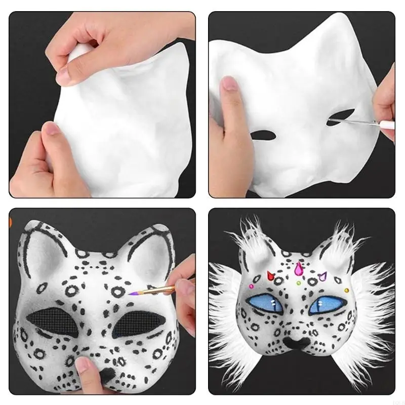 D0ub Therians Mask Dengan Bulu, Perlengkapan Topeng Hewan Mata untuk Cosplay Halloween