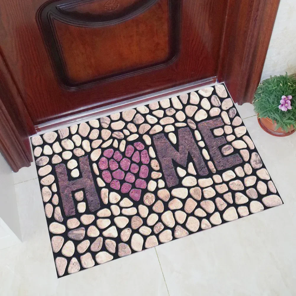 3D Cobblestone Printed Home Entrance Doormat Anti-slip and Dirt Resistant Bedroom Bathroom Area Rug Soft Living Room Carpet