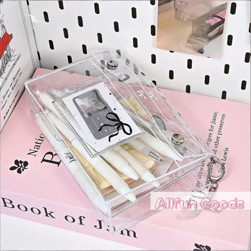1Pcs PVC Transparent Button Pencil Case Large Capacity Vertical Simple Ins Style Student Desktop Finishing Niche Stationery