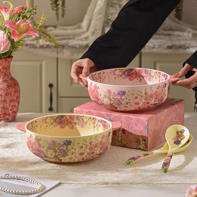 

Household gift 10-inch big soup bowl with flowers like brocade, binaural soup pot ceramic large boiled fish special big bowl