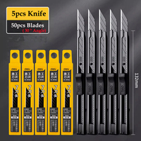 Deli 9mm Sharp 30 Degree Utility Knife Metal Stainless Steel Box Cutter SK5 Carbon Steel Black Blades Carton Paper Cutting