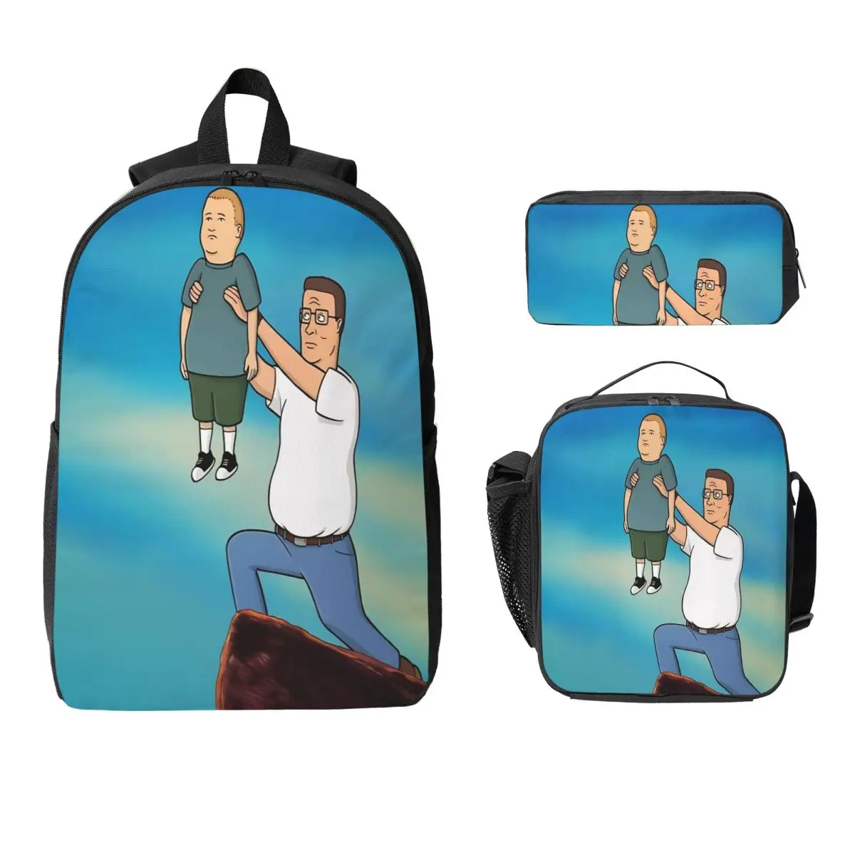 3Pcs Kings Of The Hills merch Backpack Set for Girls Boys Pen Bags Bookbag Sets with Lunch Box For School Students Daypack