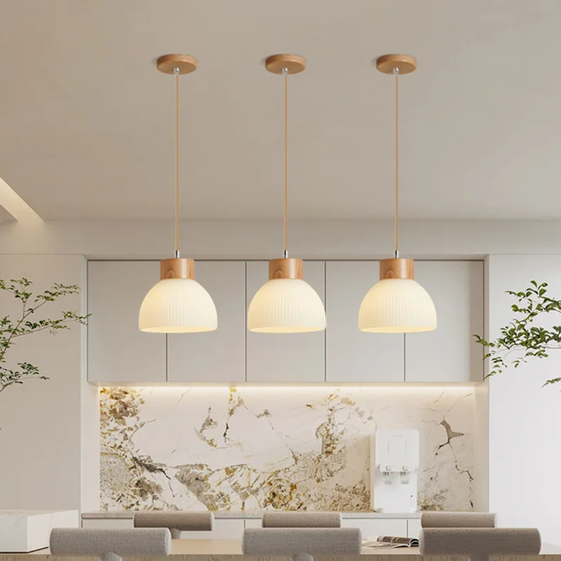 

Nordic Log LED Chandelier Three Headed Restaurant Pendantlight Solid Wood Ceiling Lamp Minimalist Modern Bar E27 Table Lamp