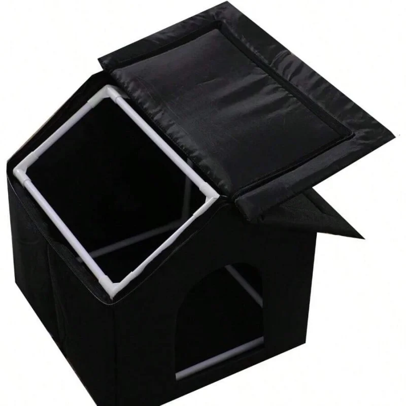 Outdoor Cat House For  Cats Shelter With Weatherproof Roof Medium Black New view 4