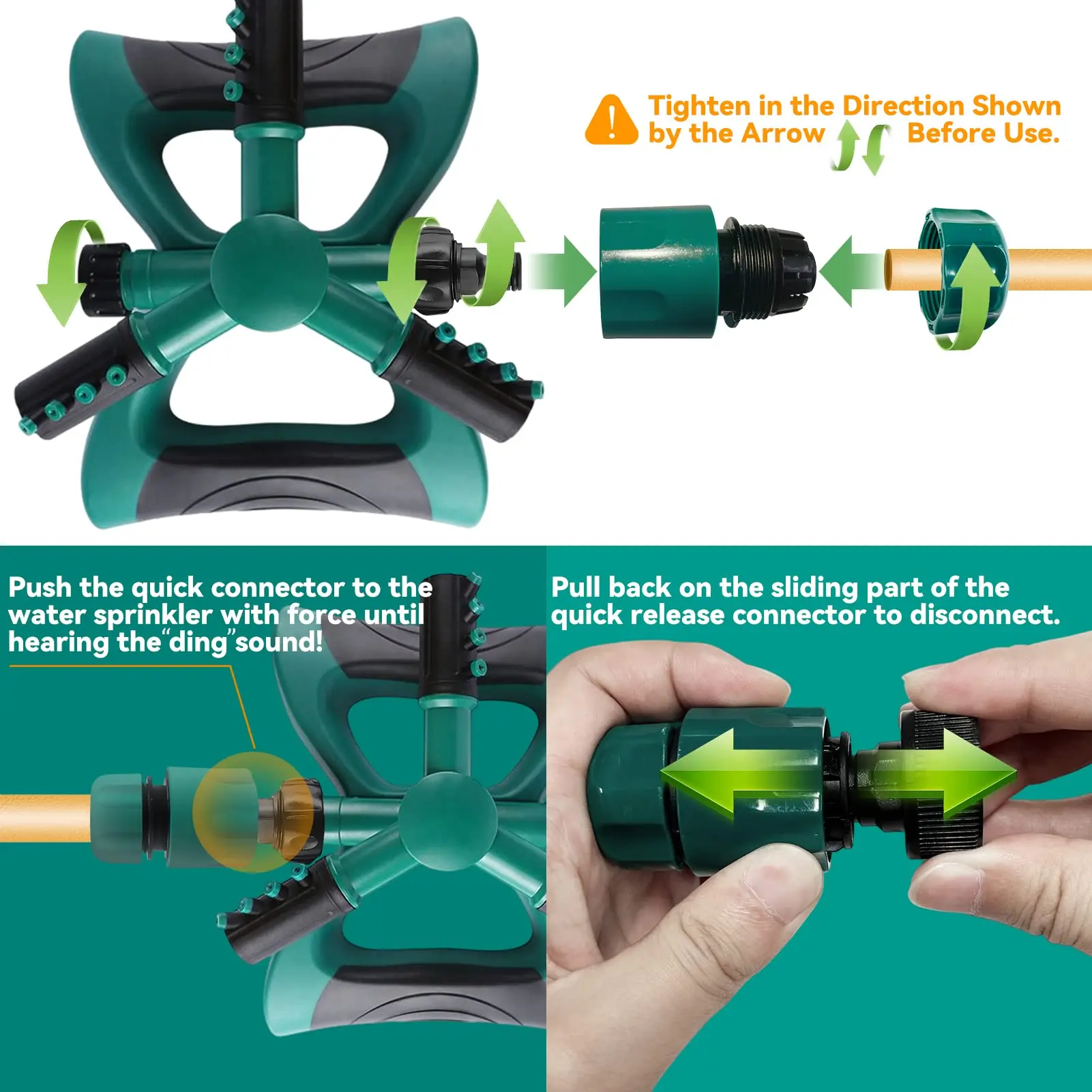 Automatic Lawn Sprinkler with Leak Free Design, Adjustable Covering, Easy Hose Connection, Large Area, 3 Arm Sprayer, 360 Rotati