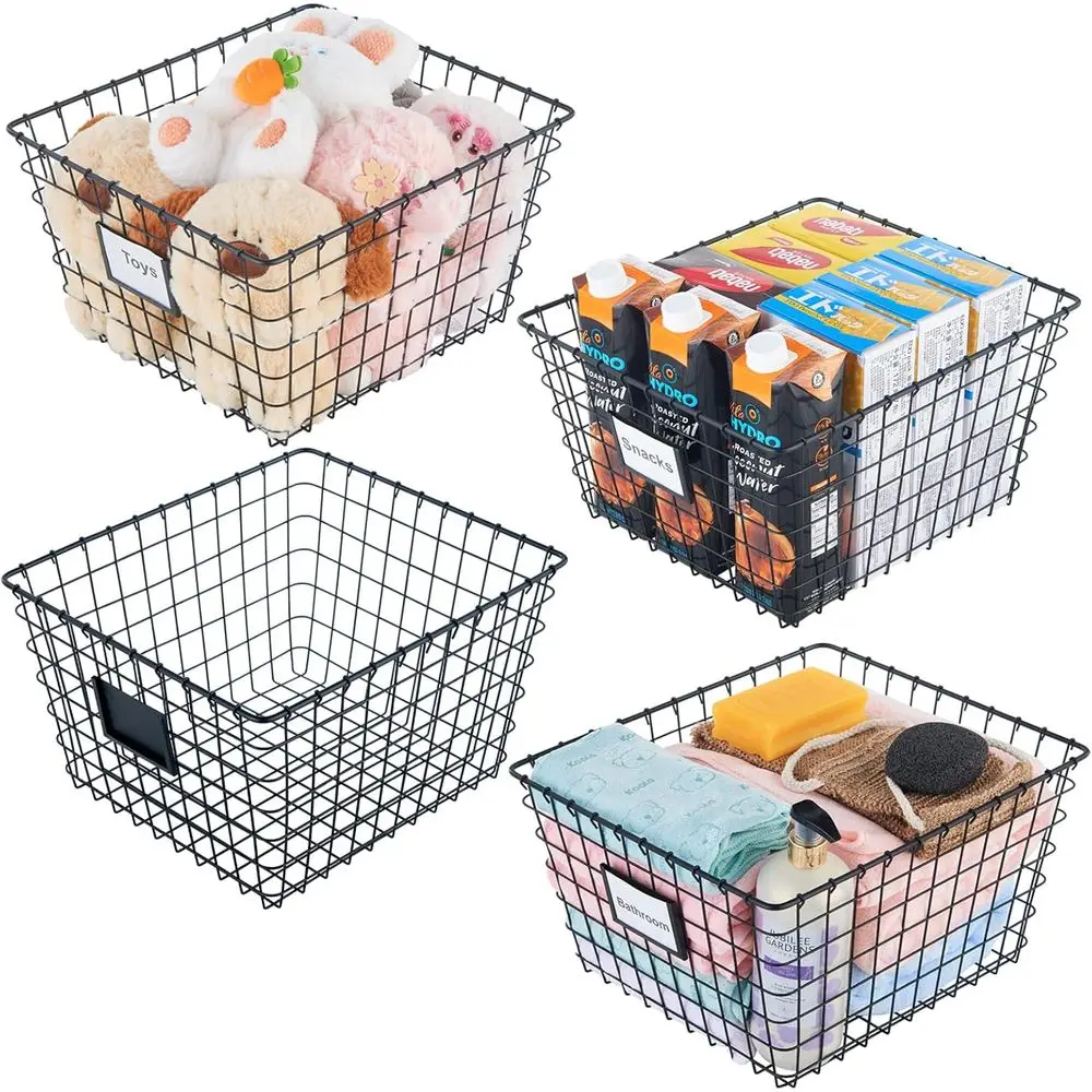 

Large Wire Baskets Set - Versatile Storage for Home, Pantry, Bathroom, Laundry, Wardrobe, Black