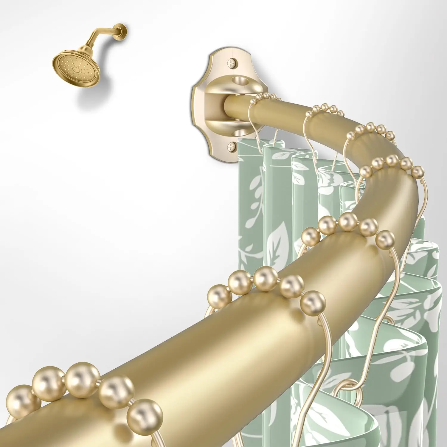 

Curved Adjustable Shower Curtain Rod 42-73 Inches Stainless Steel Bathroom Rod With Beaded Hooks