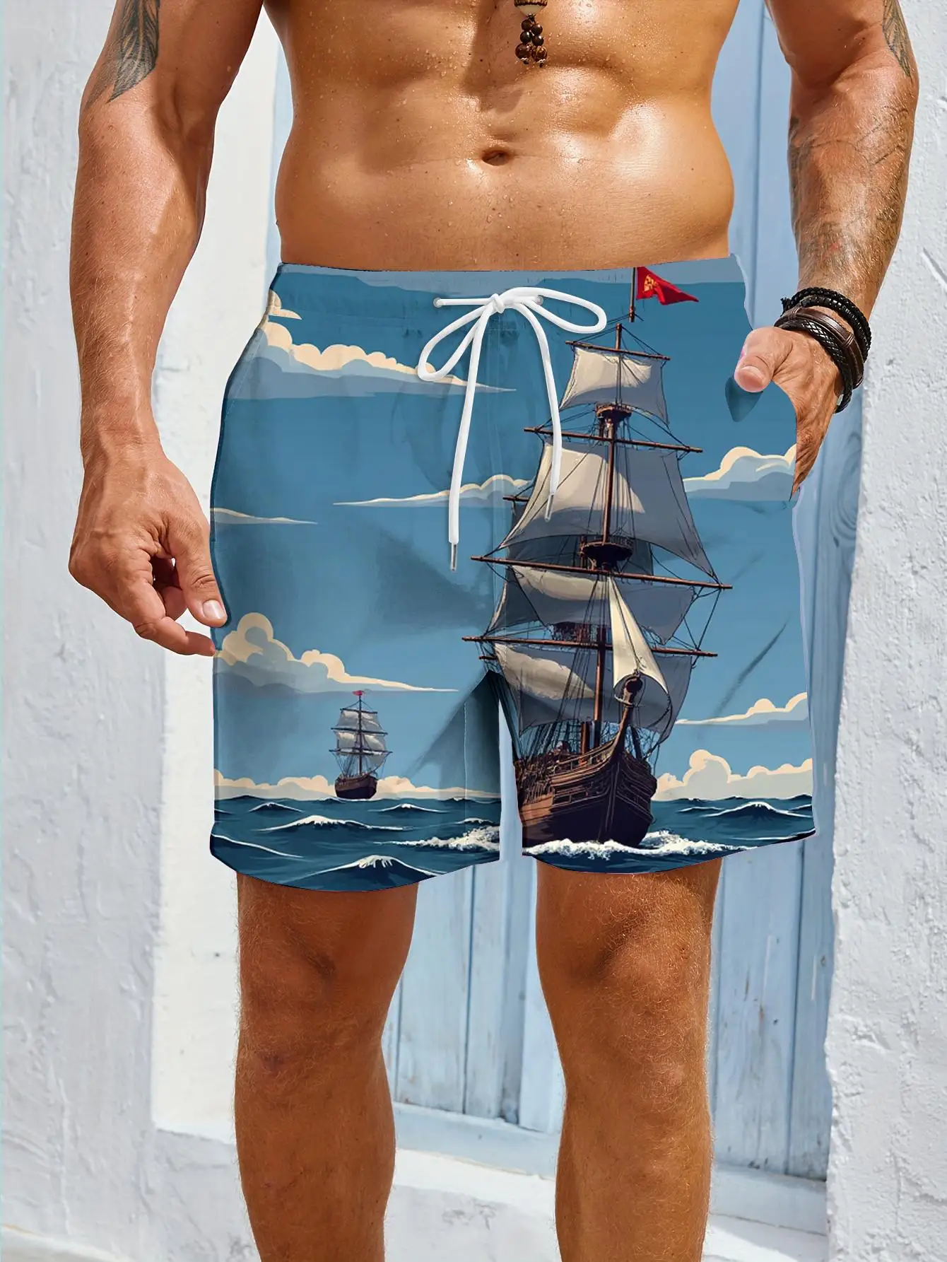 1pcs Men's Short swim trunks2026 Summer 3D Printed Short sleeve sport Quick drying Polyester running Man pants Breathable