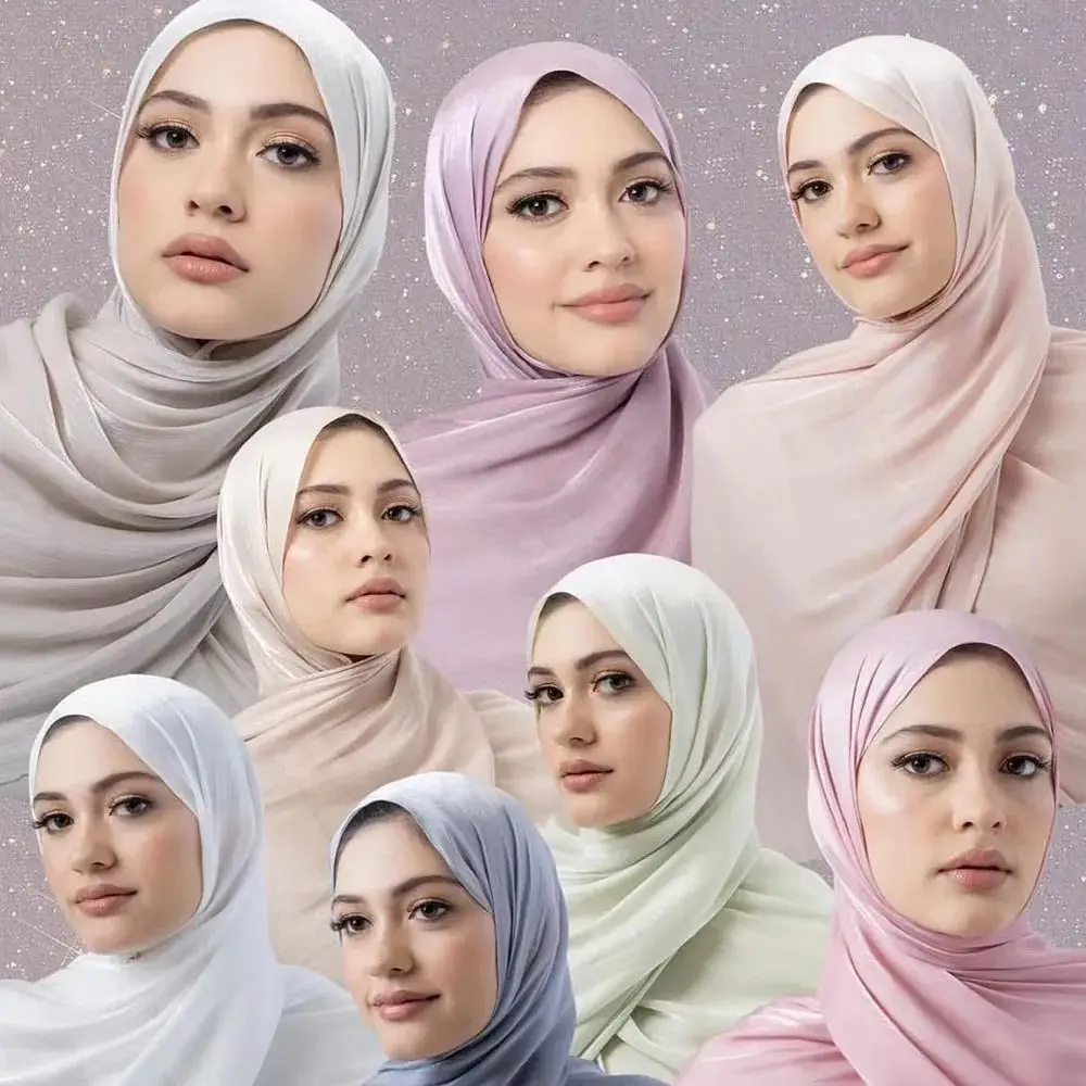 

New Fashion Light Weight Silk Hijab Scarf Silky Shimmer Pleated Shawl Head Wraps Head Wrap Scarf