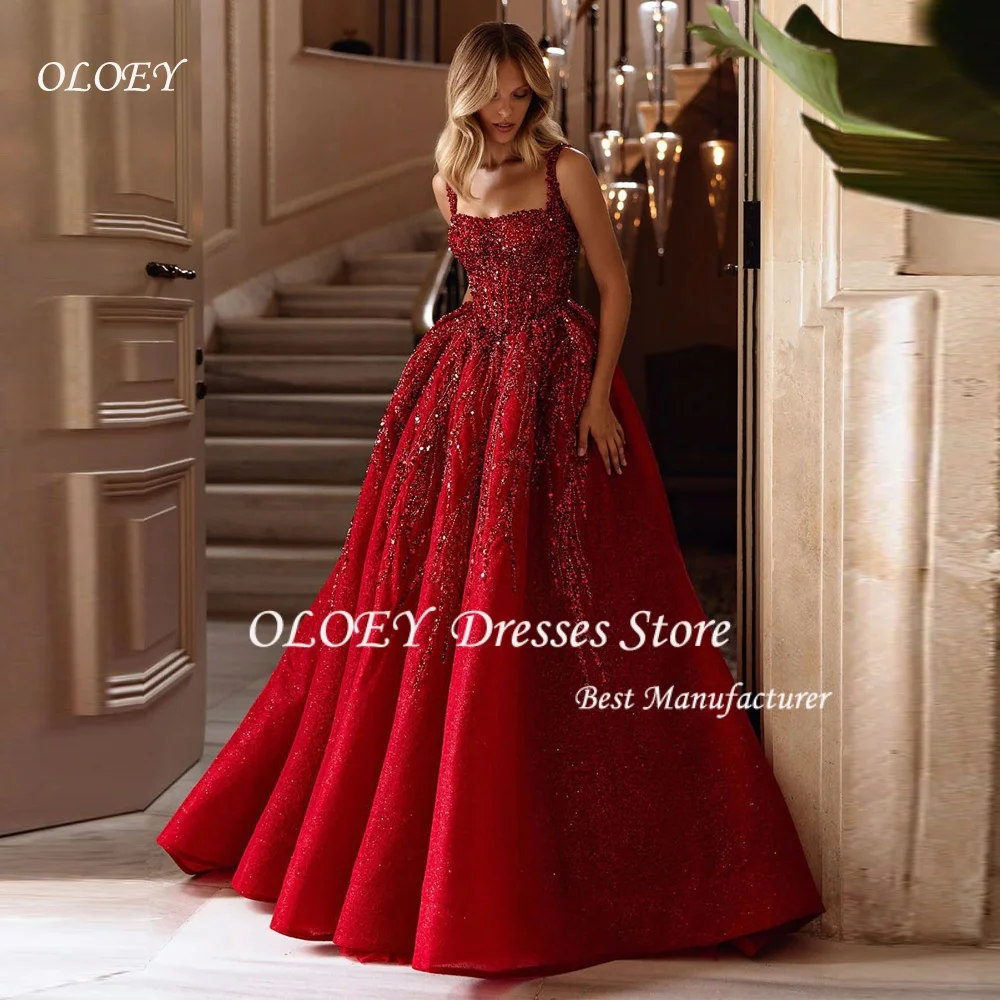 فساتين OLOEY للحفلات الراقصة للمناسبات الخاصة مصنوعة يدويًا من الخرز فساتين سهرة نسائية فاخرة زعيم مربع لامع حسب الطلب