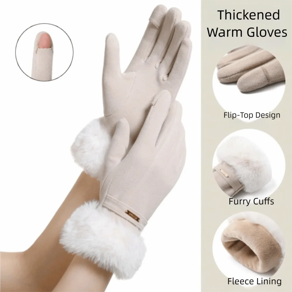 

Cute Soft Fleece Lined Winter Warm Gloves Windproof Keep Warm Cold-proof Gloves Waterproof Touch Screen Gloves Gifts