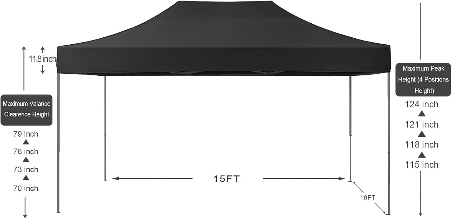 Outdoor Market Shelter - Black Easy Portable Commercial Instant Canopy for 10x15 Spaces