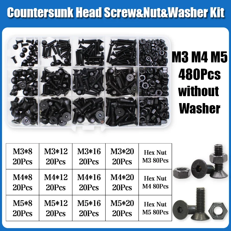 3045p Sechskant-Innensechskant-Senkkopfschraube, Bolzen, Mutter, Unterlegscheiben-Set, M2, M2,5, M3, M4, M5, M6, M8, schwarzer Kohlenstoffstahl der Güteklasse 10,9 – Detail 6