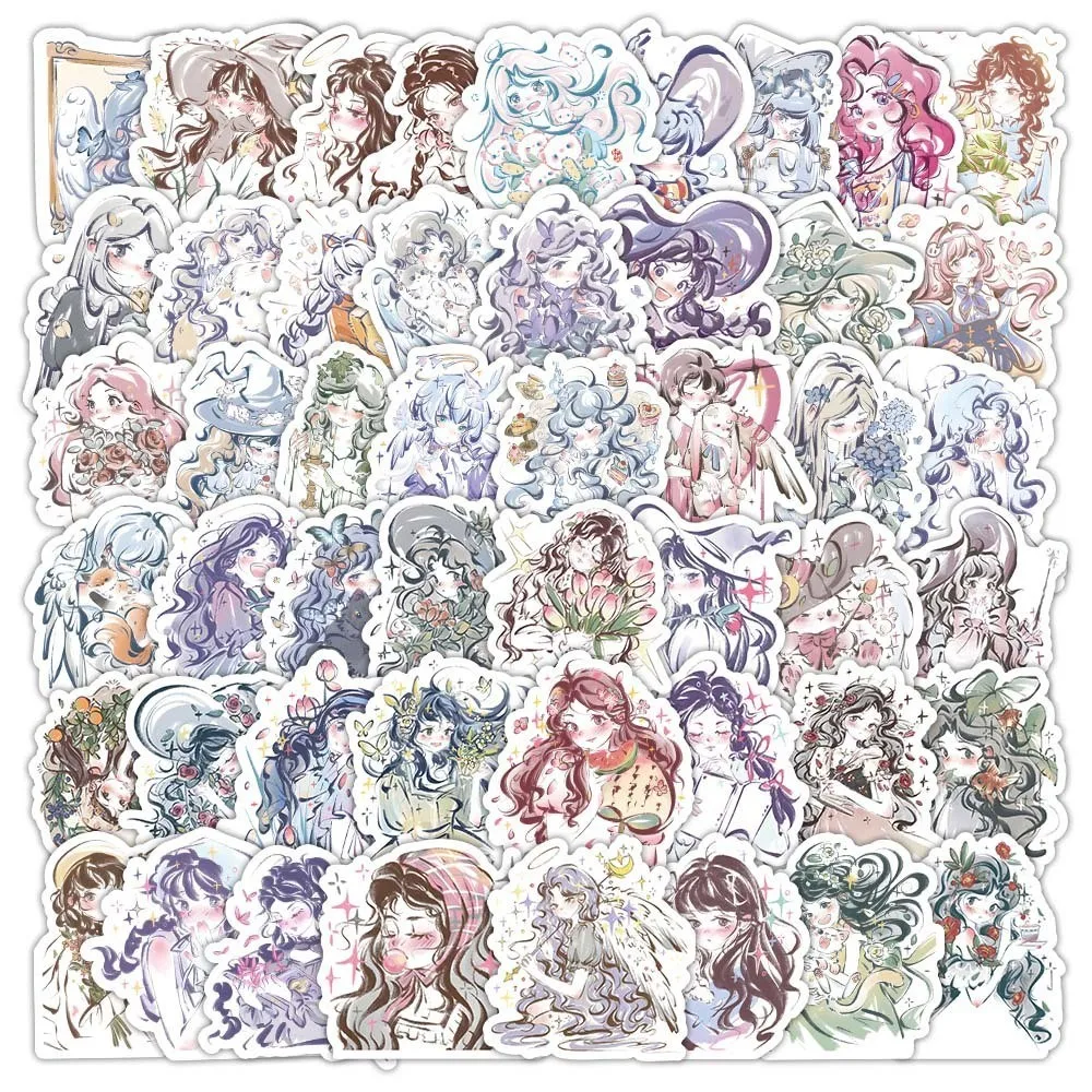 60PCS Cartoon Simple Line Girl Illustration Stickers for Helmet Bicycle Hand Account Pencil Case Decals LanLanStickersWorld