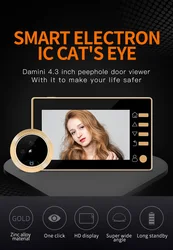 Smart wireless visual electronic cat eye doorbell security protection system doorway system two-way wake-up 4.3'' color screen