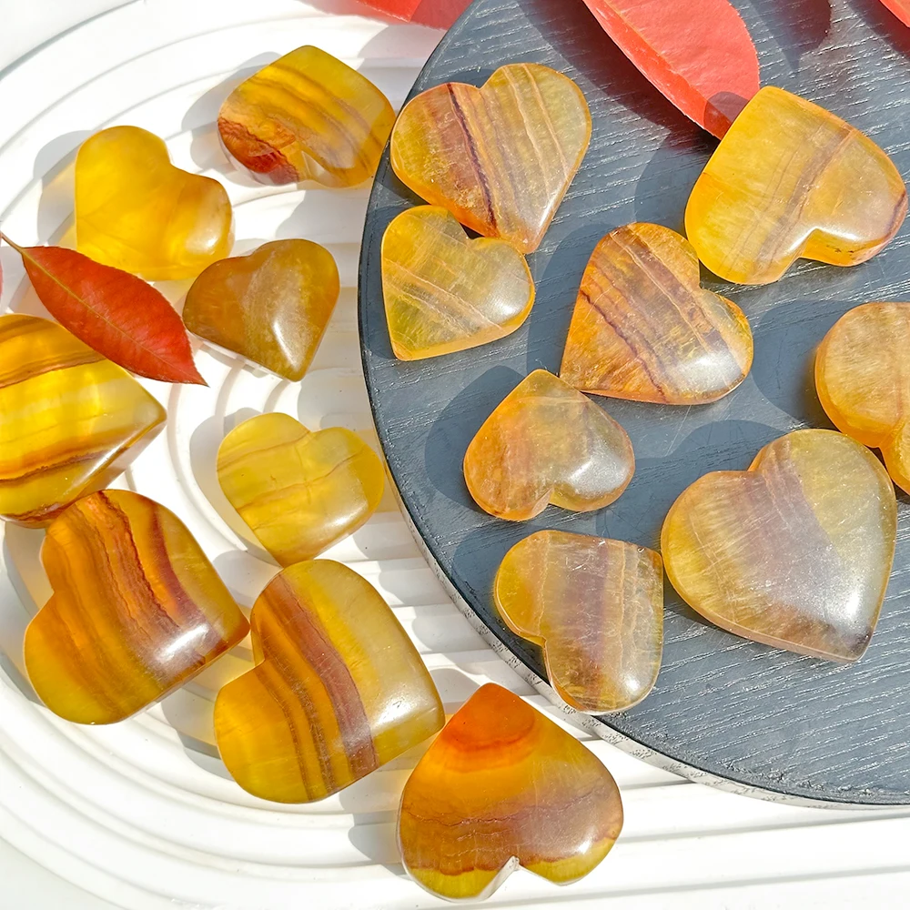 1PC Natural Yellow Fluorite Heart Radiant Blend of Beauty and Energetic Power intricate crystal structure