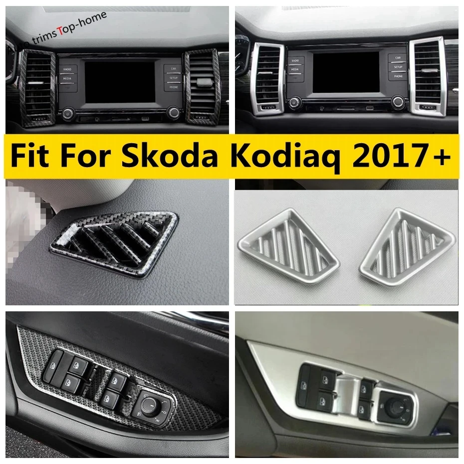 

ABS Carbon Fiber Matte Dashboard Air Conditioning Outlet AC Vent Window Lift Button Cover Trim Fit For Skoda Kodiaq 2017 - 2022