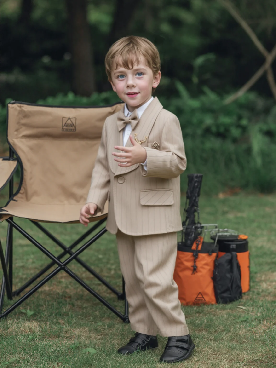 

Комплект из 5 предметов в полоску цвета хаки для мальчиков с курткой, жилетом, брюками, брошью с галстуком-бабочкой для свадьбы, детский костюм для выступлений на фортепиано